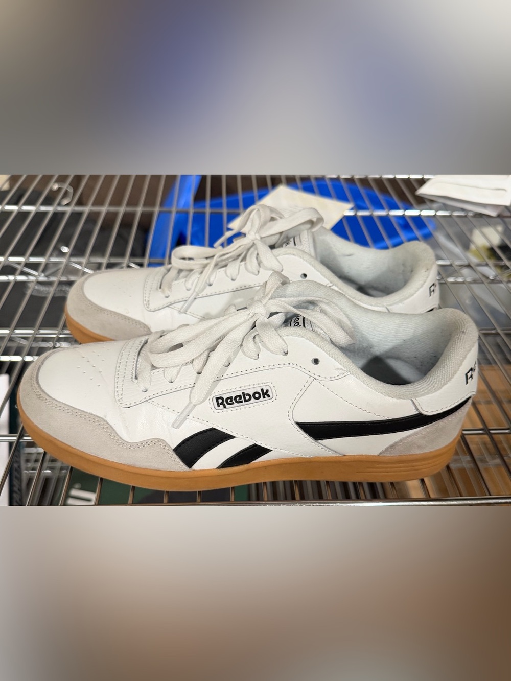 Reebok Women’s Sneakers White Mist Grey Black Leather Mesh Lace Up Low Top Sz 10